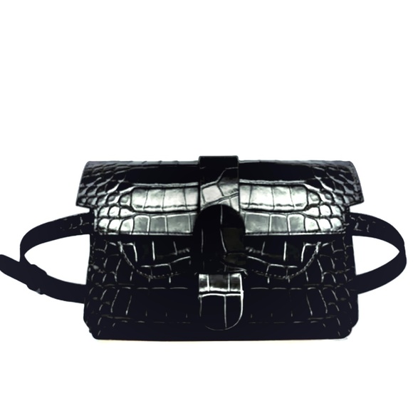 SENREVE Aria Black Leather Croc-Embossed Belt Bag New With Tags - Picture 1 of 16